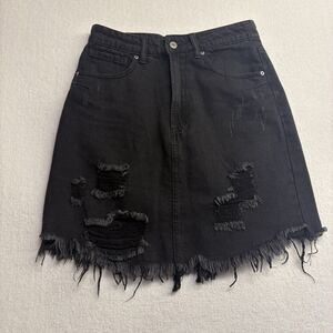 C'est Toi Black Label Women's High Rise Distressed Skirt Black Denim Size S